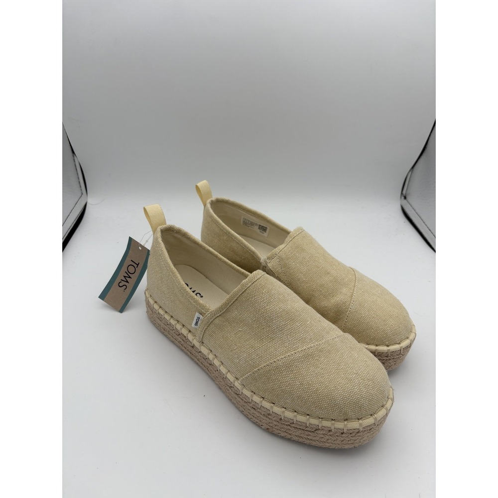 Toms Natural Canvas Platform Espadrille Slip-Ons